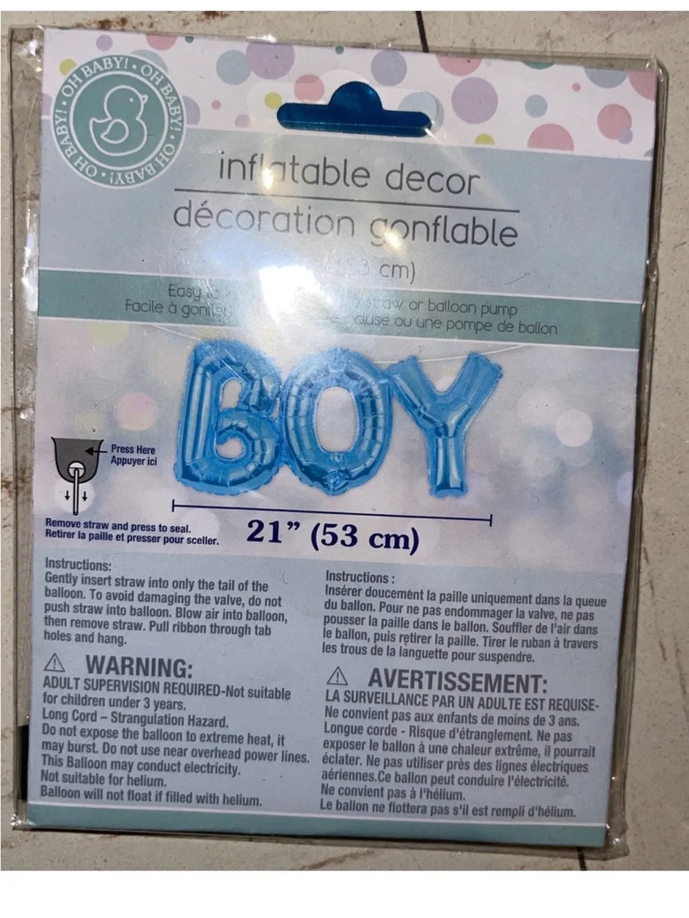 Large Baby Boy 21”, Foil Balloon, Baby Shower, Gender Reveal, Party Decorations